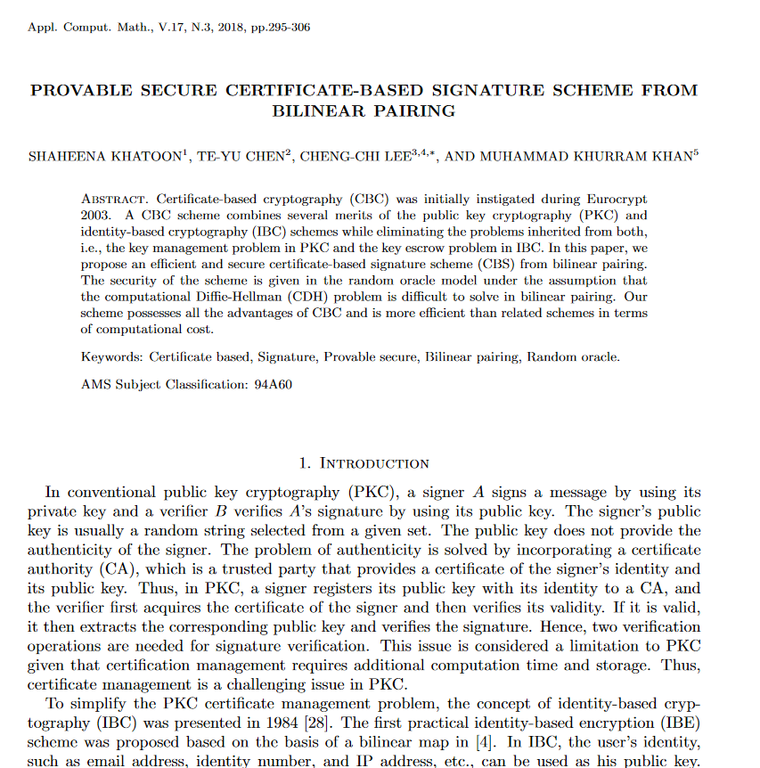 Provable Secure Certificate-Based Signature Scheme From Bilinear ...